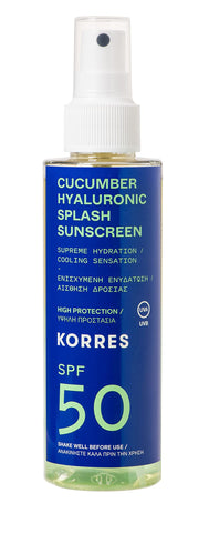 KORRES Cucumber Hyaluronic Splash Sun Protection Spray for Face & Body SPF50, with Cooling Effect, Quick Absorbing & Vegan, 150 ml