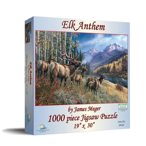 SUNSOUT INC - Elk Anthem - 1000 pc Jigsaw Puzzle by Artist: James Meger - Finished Size 19" x 30" - MPN# 28448