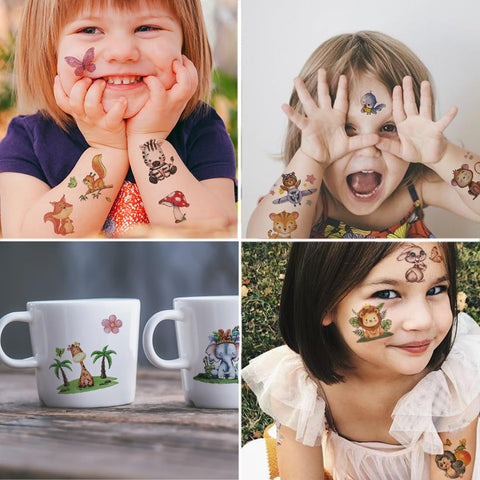 CHARLENT 140 Glitter Styles Zoo Animals Temporary Tattoos for Kids Party Supplies - 14 Sheets Glitter Jungle Animals Tattoos for Boys Girls Birthday Party Favors Goodie Bag Fillers