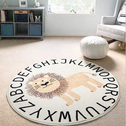 Poowe Cute Lion ABC Kids Play Mat Baby Nursery Rug Round Educational Alphabet Soft Area Rug Non Slip for Children Toddlers Bedroom (Round 31.5", ABC Cute Lion)