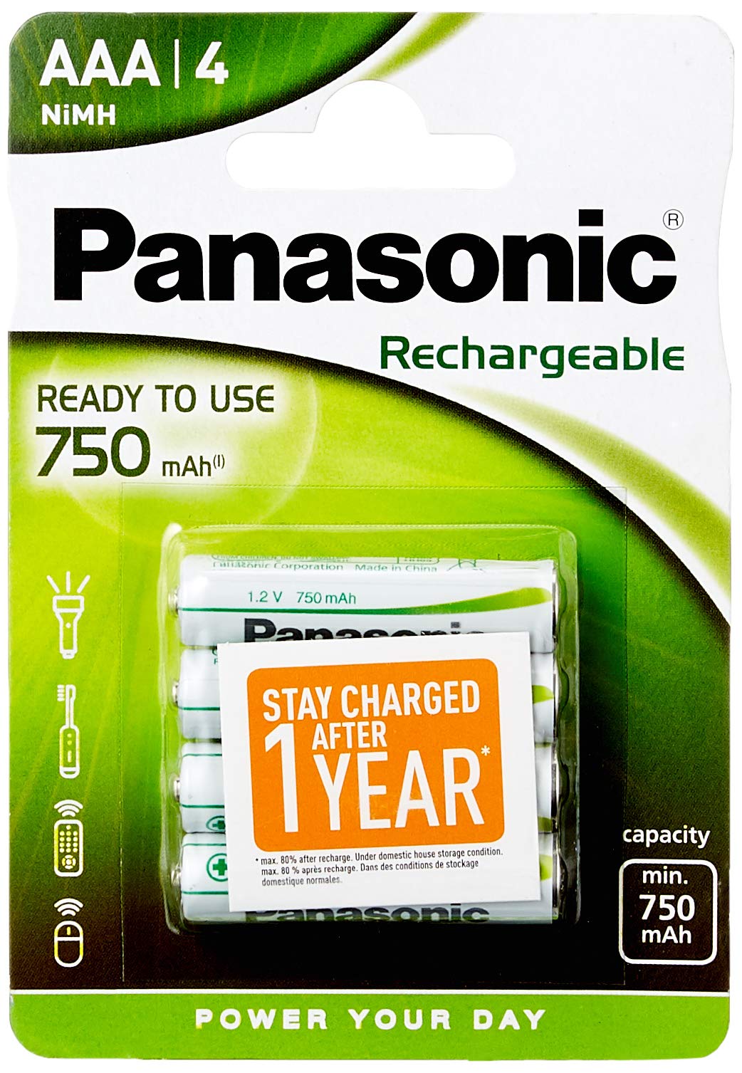 1x4 Panasonic batterie NiMH AAA 750 mAh Rechargeable Evolta