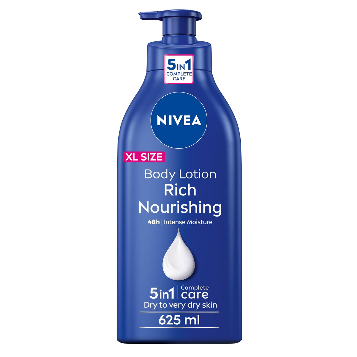 NIVEA Rich Nourishing Body Lotion (625ml), Moisturising Lotion with Almond Oil and Vitamin E, Provides 48h Deep Moisture for Smooth, Healthy-Looking Skin