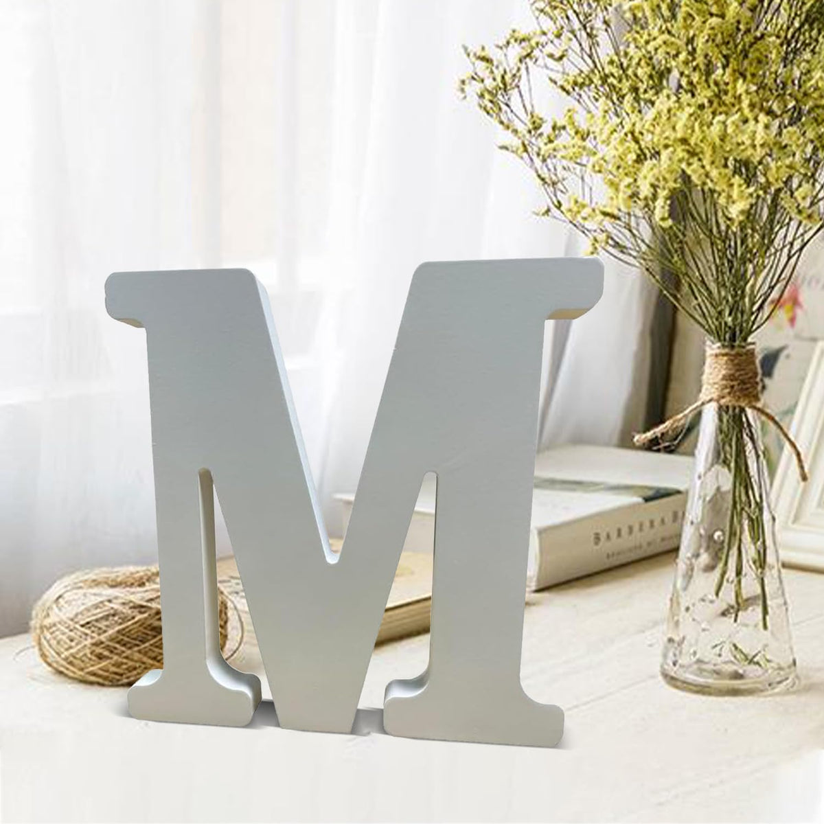 8Inch White Standing Wooden Letters, 0.8Inch Thick Unfinished Wood Letters Wooden Alphabet Letters for Wall Decor, DIY Crafts Projects, Party, Birthday, Wedding Home Decoration (M)