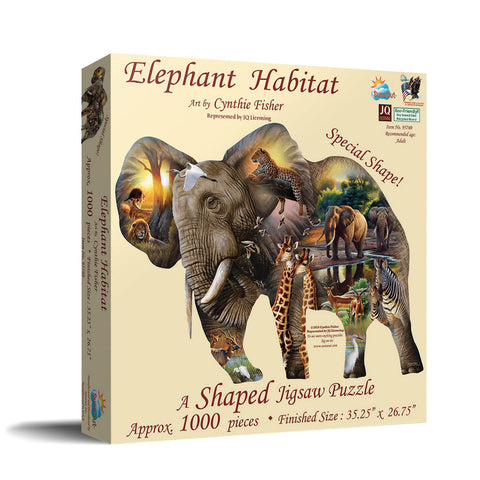 SUNSOUT INC - Elephant Habitat - 1000 pc Special Shape Jigsaw Puzzle by Artist: Cynthie Fisher - Finished Size 35.25" x 26.75" - MPN# 95769