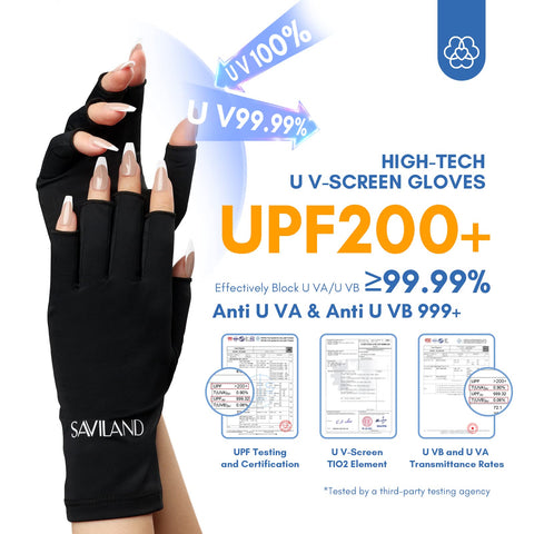 Saviland UV Gloves for Gel Nails - UPF200+ High-tech UV Protection Gloves for Manicures, Anti UVA&UVB 999+ UV Nail Gloves for Nail Lamp Skin Care Fingerless Gloves Protect Hands from UV Harm(Black)