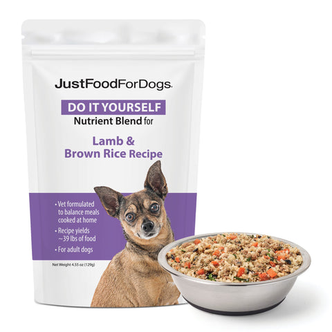 JustFoodForDogs DIY Nutrient Blend for Homemade Dog Food, Lamb & Brown Rice Recipe, 4.55oz