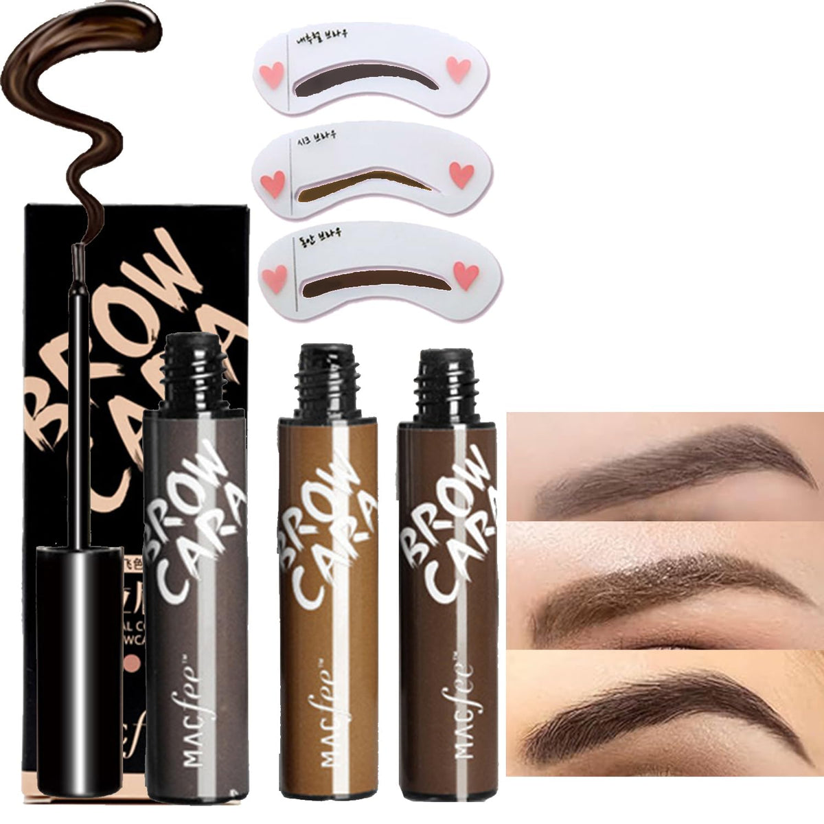 3PCS Brow Tattoo Peel Off Tint,Eyebrow Gel Tint,Last Up to 3 Days,Waterproof Eye Brow Pencils with Eyebrow Stencils