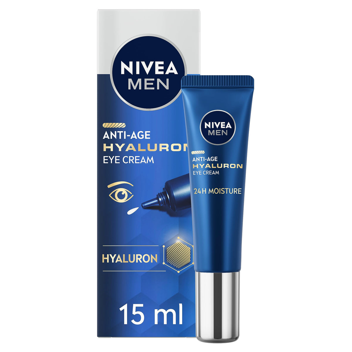 NIVEA MEN Anti-Age Hyaluron Eye Cream (15ml), Men's Eye Cream with Hyaluronic Acid, Visibly Reduces Deep Wrinkles and Eye Bags, Eye Cream for Wrinkles with 24h Moisture