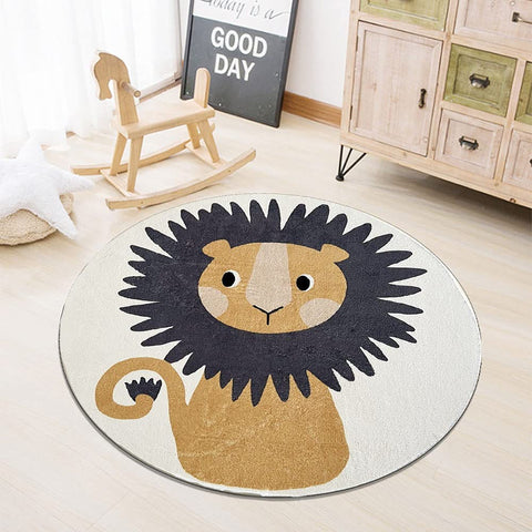 Poowe Cute Lion Kids Play Mat Baby Nursery Rug Round Educational Alphabet Soft Area Rug Non Slip for Children Toddlers Bedroom (Face Lion, Round 47.2")