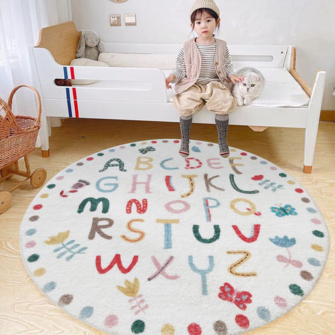 Poowe ABC Kids Play Mat Baby Nursery Rug Round Educational Alphabet Soft Area Rug Non Slip for Children Toddlers Bedroom (Round 39.4", ABC Letters)