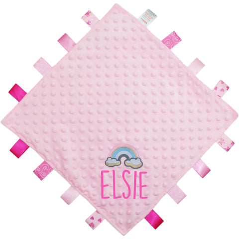 TeddyTs Personalised Baby Rainbow Pink Taggy Blanket Comforter