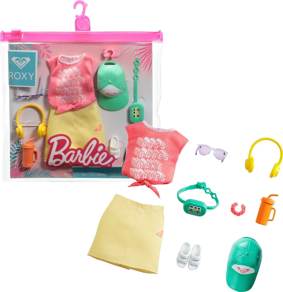 Barbie Storytelling Fashion Pack of Doll Clothes Inspired by Roxy: Red Graphic Top & Yellow Roxy Skirt with 7 Accessories Dolls Including Headphones, Gift for 3 to 8 Year Olds