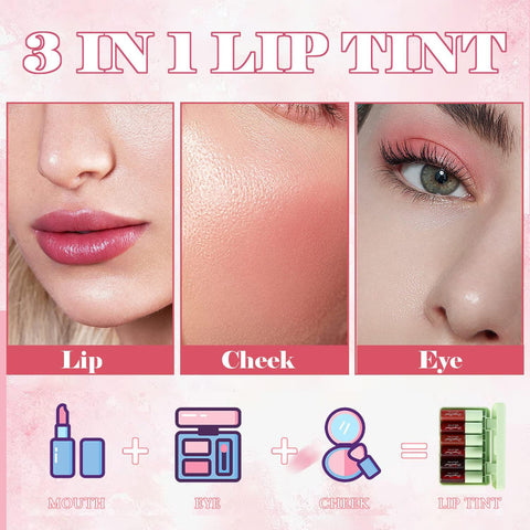 6 Colors Lip Tint Stain Set, Korean Lip Gloss Plumping Mini Liquid Lipstick, Multi-use Lip and Cheek Tint,Waterproof&Long Lasting,Natural Lip Stain Non-Sticky,Vivid Color (Avocado)