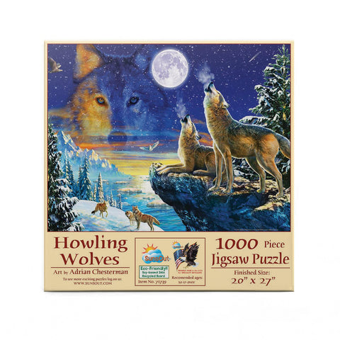 SUNSOUT INC - Howling Wolves - 1000 pc Jigsaw Puzzle by Artist: Adrian Chesterman - Finished Size 20" x 27" - MPN# 71739