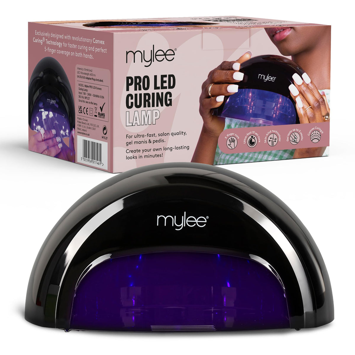 Mylee PRO Salon Series LED Gel Nail Polish Drying Lamp, 5-Finger 15-Second Convex Curing Technology