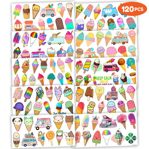 Ice Cream Temporary Tattoos 10 Sheets 120 PCS Ice Cream Cone Party Decorations Favors Supplies Sweet Theme Birthday Cute Stickers Christmas Gifts for Boys Girls Class School Prizes Carnival