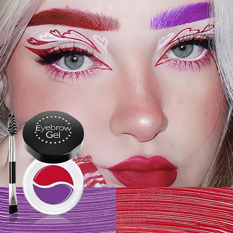 DAGEDA 2 Colors Eyebrow Pomade Kit, Waterproof Eyebrow Gel and Gel Eyeliner, High Pigmented Red Eyebrow Cream & Purple Brow Makeup, Long Lasting Eyebrow Soap Set with Makeup Brush