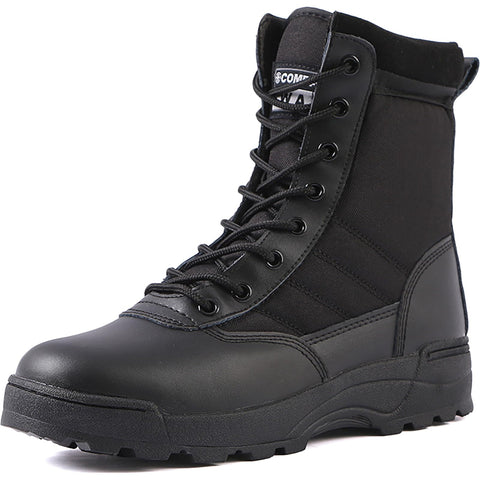 QAXZESA Men's Combat Boots Ultralight Breathable Military Boots Outdoor Desert Tactical Booties Army Patrol Boot Security Police Shoes,Black-43