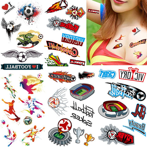 Temporary Tattoo, 100pcs Fake Tattoos Designs, Waterproof Body Art Stickers, Fan Games Event Tattoo Decorations, Party Favors School Reward Prizes Supplies for Boys Girls Women Men 10 Sheets Soccer