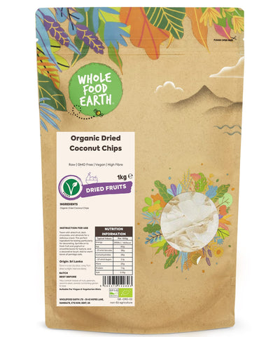 Wholefood Earth Organic Dried Coconut Chips - 1 kg | Raw | GMO Free | Vegan | High Fibre | Certified Organic