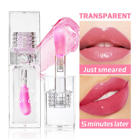 Color Changing Lip Oil,Clear to Pink Magic Big Brush Color Changing Hydrating Lip Glow Oil,Long Lasting Nourishing Non-sticky Lip Oil Tinted for Lip Care and Dry Lips (Transparent)