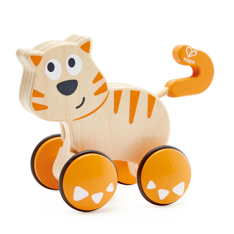 Hape Dante Push and Go | Wooden Push, Release & Go Cat Toddler Toy with Wheels