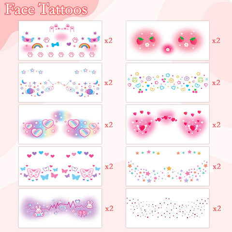 Konsait 20 Sheets Face Tattoos Temporary Tattoos for Women Kids Tattoos Temporary for Girls Cute Temporary Tattoos Butterfly Strawberry Fake Freckle Tattoo Rave Accessories Body Makeup Tattoo