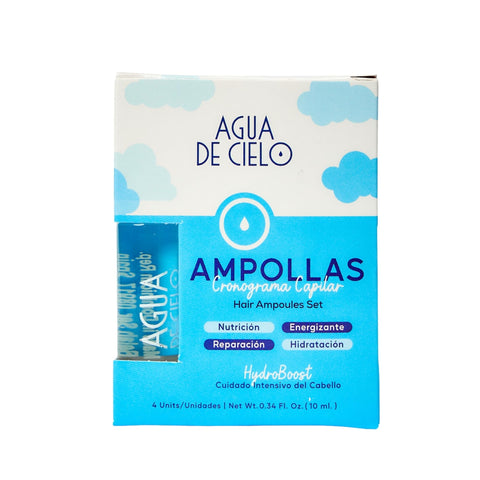 Agua de Cielo Hair Ampoules Set - Intensive Hair Treatment for Damaged Hair, Nourish, Hydrate, Repair & Reduce Hair Loss - 4 Ampoules of 10ml