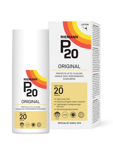 RIEMANN P20 Original SPF20 Lotion 200ml, Advanced Sunscreen Protection, High Performance, Triple Protect + Sweat Resistance, Protects up to 10 Hours, Very Water Resistant, Medium Level UVA Protection