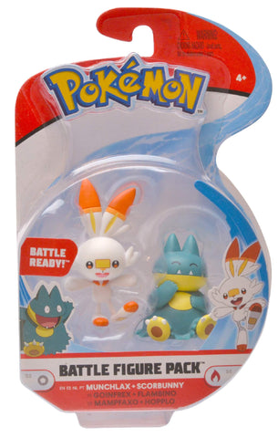 Pokemon New Sword and Shield Battle Action Figure 2 Pack - Munchlax and Scorbunny 2-Inch Figures