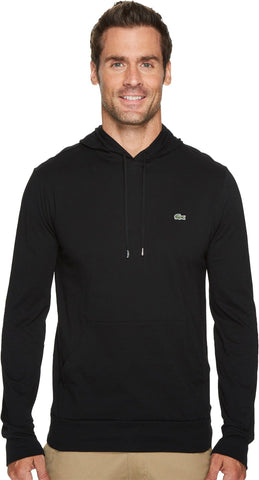 Lacoste Mens Long Sleeve Hooded Jersey Cotton T-Shirt Hoodie T Shirt, Black, XX-Large US