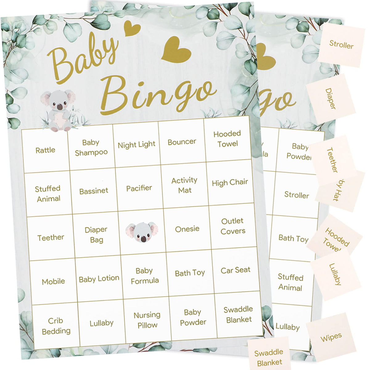 Runmeihe Baby Shower Bingo Game Eucalyptus Foliage Edition, 20 Players Baby Bingo Cards for Kids Baby Shower, Reveal Party Games Favors Supplies Decorations Souvenirs Gifts