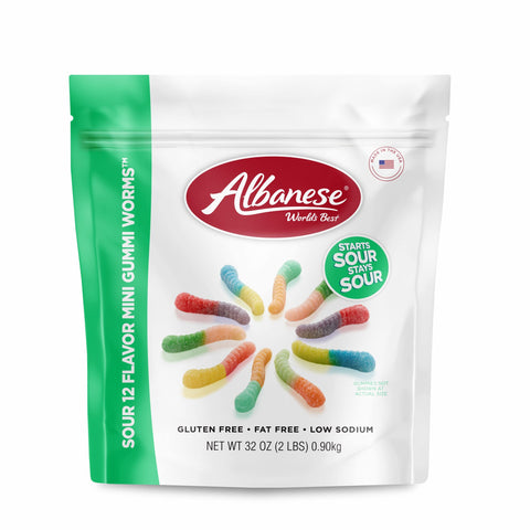 Albanese World's Best Sour 12 Flavor Mini Gummi Worms Candy, 32 Oz Bag, Great Easter Basket Stuffers