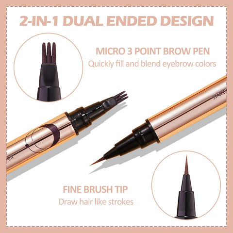 DAGEDA Eyebrow Pen, Microblading Eyebrow Pencil, Dual-Ended Microblade Brow Pencil with Micro-Fork Tip&Fine Brush-Tip, 2 in 1 Waterproof Eye Brow pen Creat Natural Eye Makeup for Women(Grayish Brown)