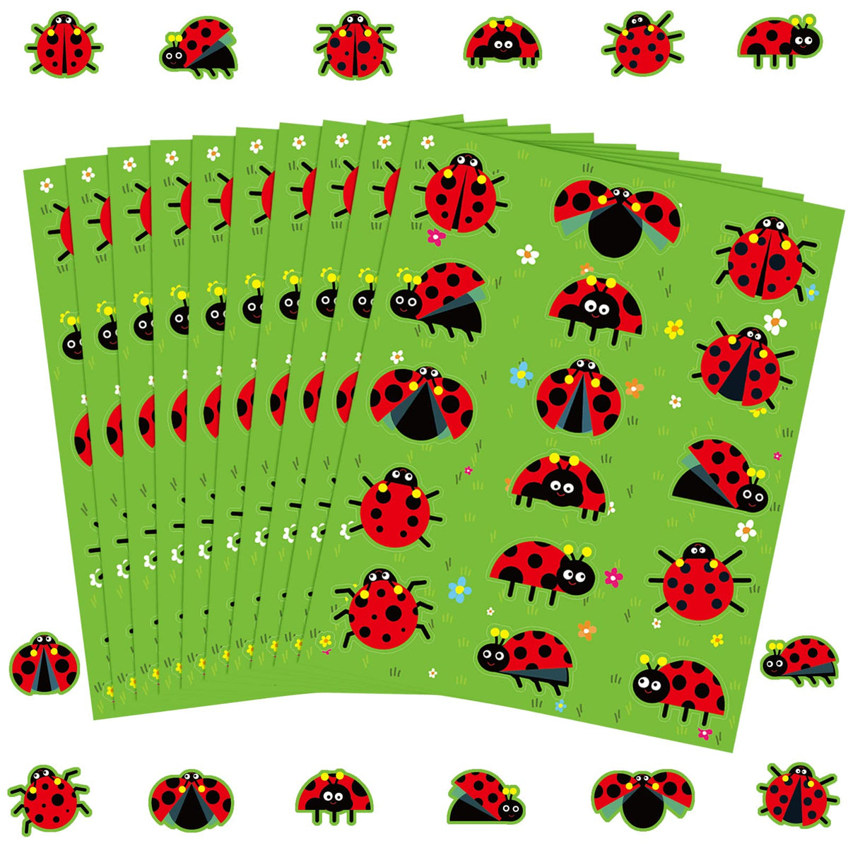 480 Pieces Ladybugs Shape Stickers for Kids Ladybug Party Supplies Self Adhesive Red Ladybug Stickers Cute Cartoon Ladybug Flower Waterproof Stickers for Spring Theme Party Classroom