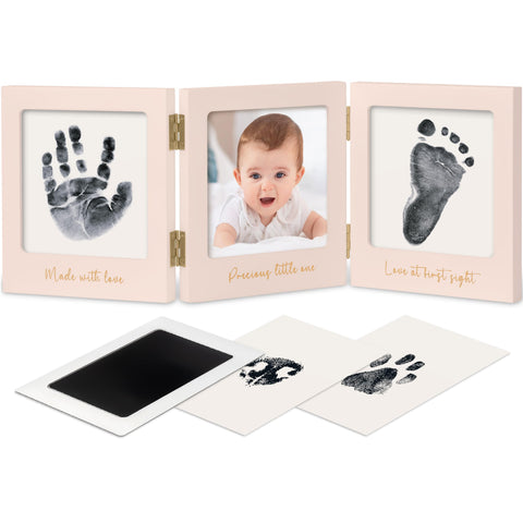 Baby Handprint and Footprint Kit for Newborns Girls & Boys - Inkless Baby Hand and Footprint Kit Maker, Baby Keepsake Picture Frame, Baby Shower New Mom Gifts, Dog Paw Print Kit(Petal Pink/Gold)