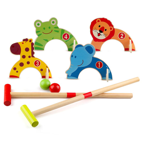 Wondertoys Wooden Animals Croquet Set Golf Toys with 2 Balls Early Educational Game Gift for Children