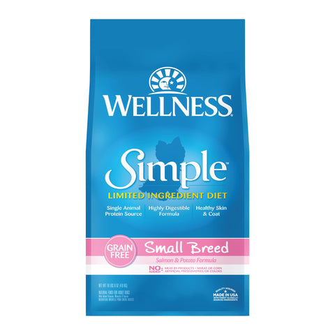 Wellness Natural Pet Food Simple Natural Limited-Ingredient Grain-Free Dry Dog Food, Easy to Digest for Sensitive Stomachs, Supports Skin & Coat (Small Breed, Salmon and Potato, 10.5-Pound Bag)