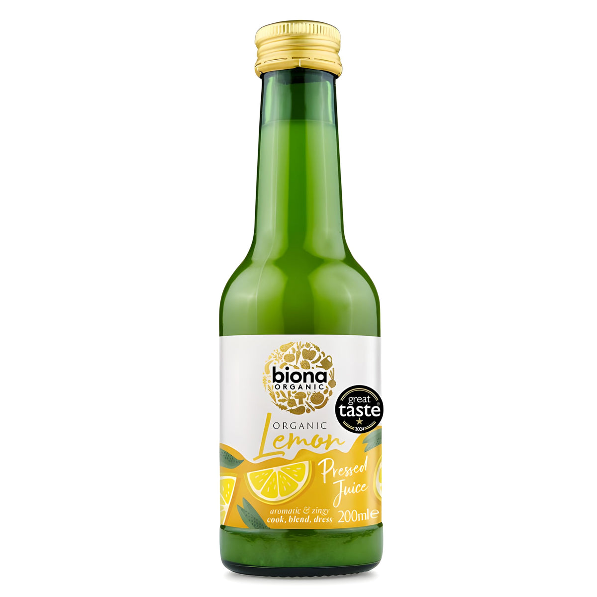 Biona Organic Lemon Juice 200ml, Pack of 6 - 100% Natural Organic Ingredients - Great Taste Award 2024 Winner - Free from Added Sugar - Not from Concentrate - For Salads, Cooking and Baking