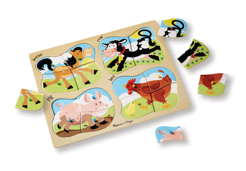 Melissa & Doug Farm 4-in-1 Wooden Peg Puzzle - Horse, Cow, Pig, and Hen (16 pcs)