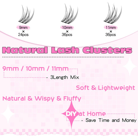 Lash Clusters Wispy Individual Lash Extensions Natural Cluster Lashes 9-11MM 96pcs DIY Eyelash Extension C Curl Eyelash Clusters by Ruairie