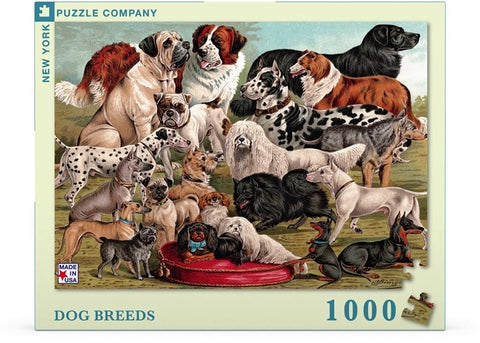 New York Puzzle Company - Vintage Images Dog Breeds - 1000 Random Cut Jigsaw Puzzle for Adults