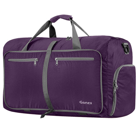 Gonex 80L Foldable Sport Duffels Travel Bag Large Sport Holdall Bag Packable Gym Bag Lightweight Waterproof Luggage (Purple)