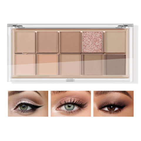 AHGHOUZ 10 Colors Eyeshadow Palette Neutral, Matte Shimmer Brown Shades, Pigmented Eye Shadow Makeup Palette - Long Lasting Natural Eye Look