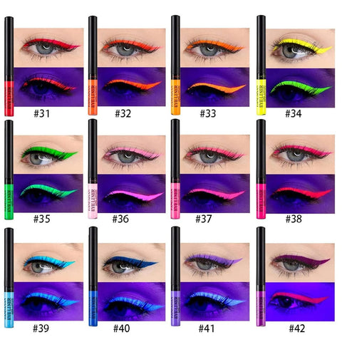 MAEPEOR 12 Color Matte Liquid Eyeliner Set UV Glow Neon Eye Liner Pen Waterproof Smudgeproof Long Lasting Eyeliner Eye Makeup Gift Kit for Women and Girls (Set 03)