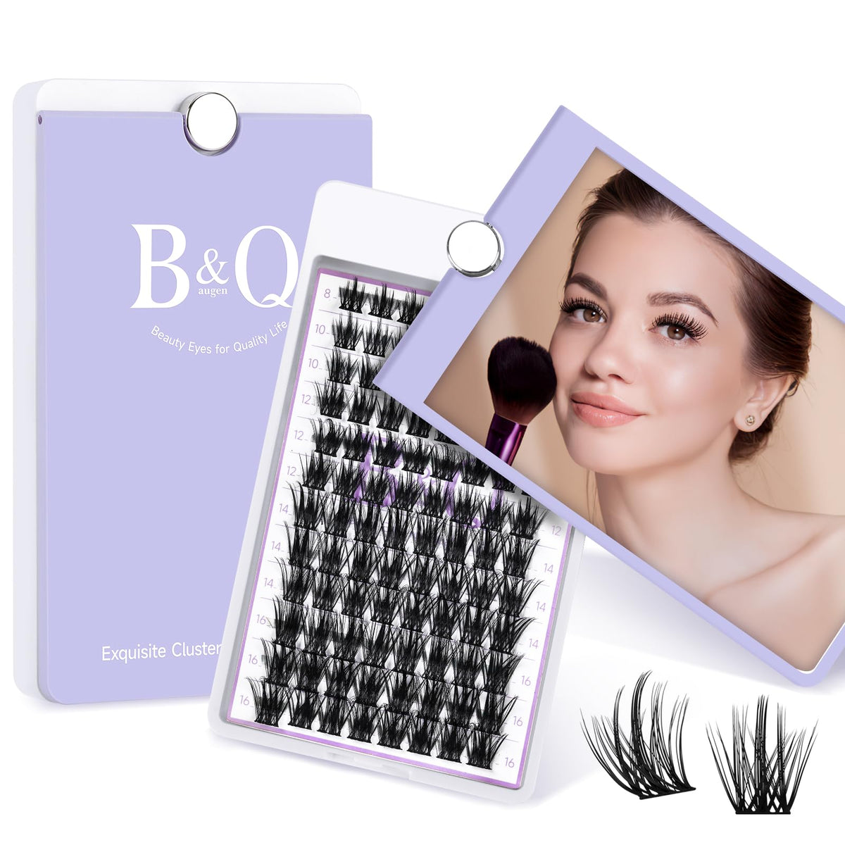 B&Q Lash Clusters D Curl 8-16MIX 96 PCS Eyelash Clusters Wispy with 360Ã‚Â° Rotatable Mirror Cluster Eyelash Extensions Natural Lash Clusters Lashes Wispy Diy Lash Extensions Clusters (Q07,D 8-16MIX)