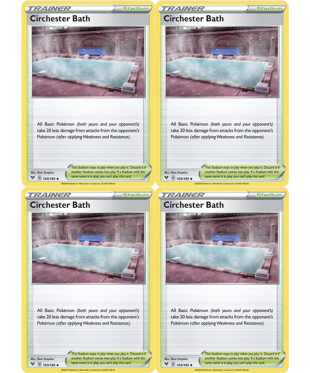 Pokemon Trainer Set - Circhester Bath 150/185 - Sun Moon Vivid Voltage - x4 Stadium Card Lot