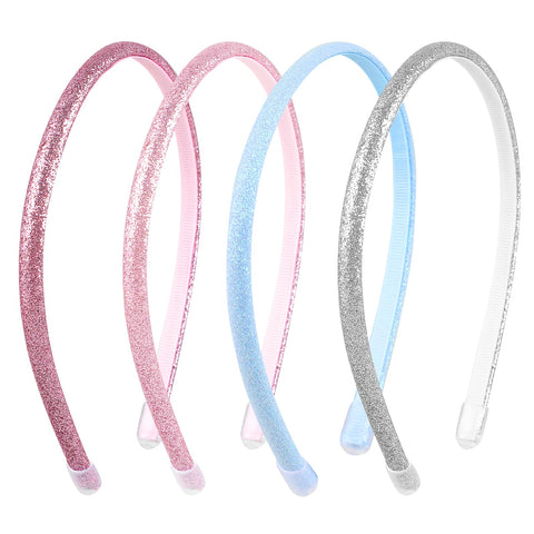 YUXIANLB Thin Glitter Headbands for Girls, 4 Pack Non Slip Head band Sparkle Headbands with Teeth, Toddler Headbands Colorful Hair Bands for Little Girls Hair Accessories