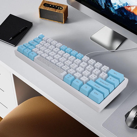 Zunate RGB Lighting Mechanical Keyboard, Sensitive Operation 62 Key White and Blue Gaming Keyboard with Material for Home and Office