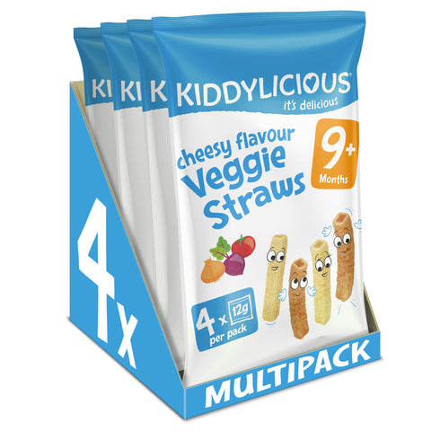 Kiddylicious Cheesy Veggie Straws - Delicious Snacks for Kids - Suitable for 9+ Months - 4 Packs of 4 (16 Total)